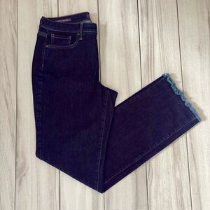 NYDJ Bailey Relaxed Straight Jeans 8 Dark Wash Raw Released Hem Lift Tuck Crop